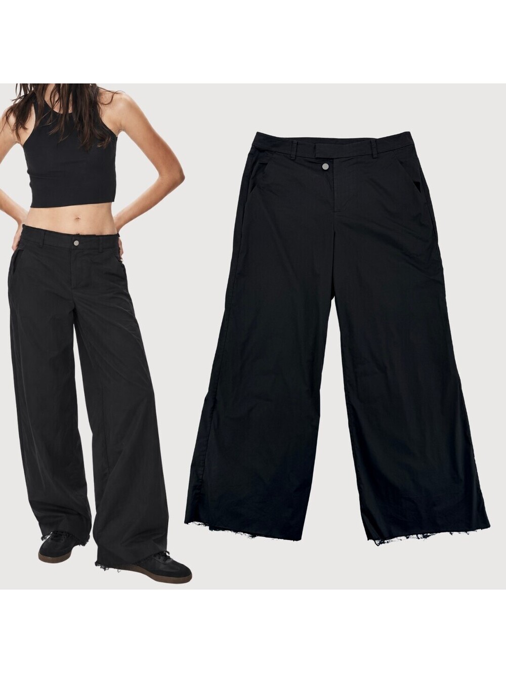 KHY Poplin Wide Leg Pants Black Raw Hem Size 10